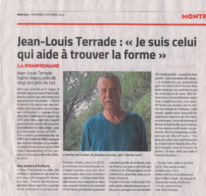 Portrait de Jean-Louis Terrade paru dans le quotidien Midi Libre